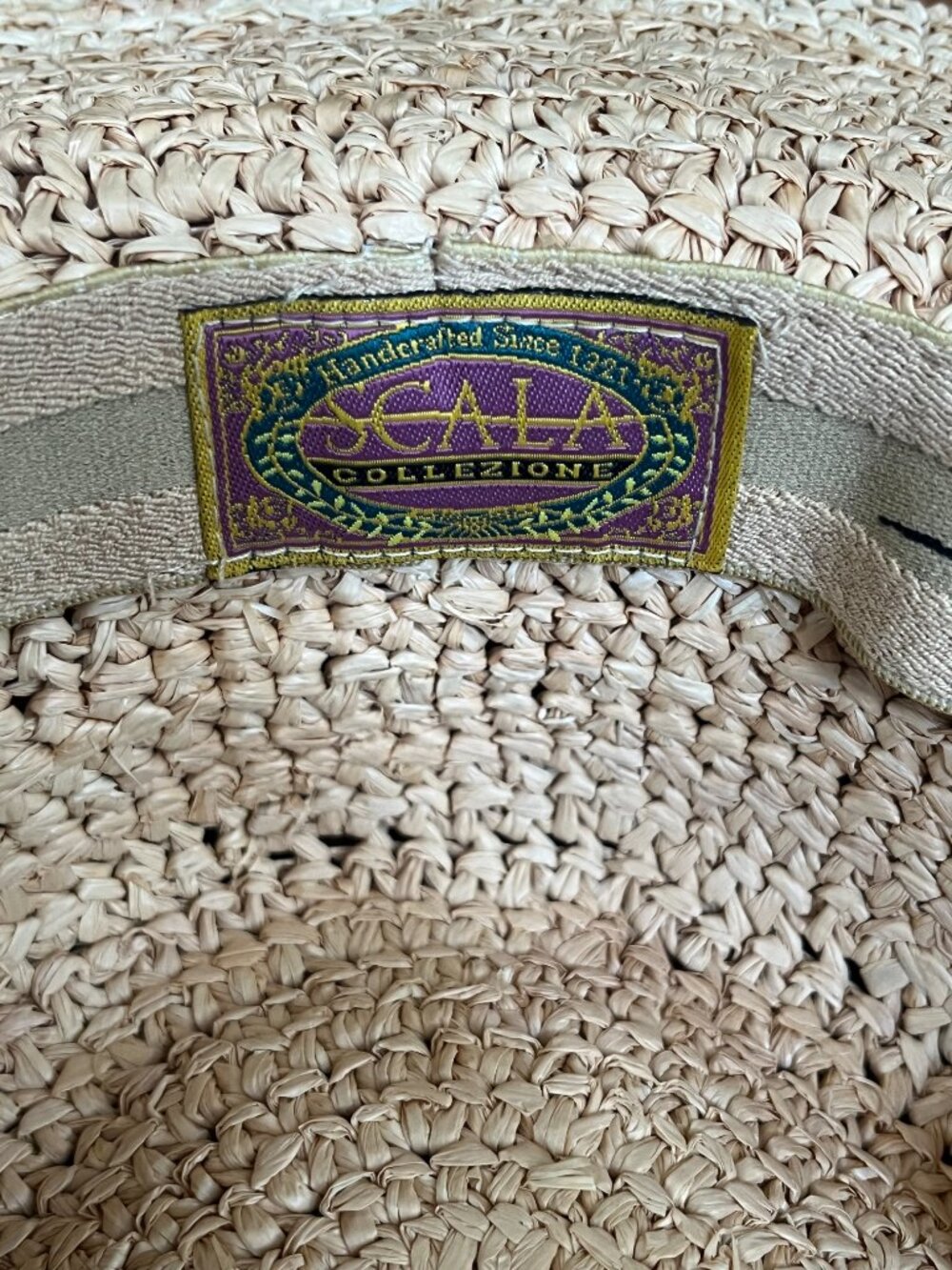 Scala Raffia Straw Sun Hat Wide Rolled Brim Natural Woven Beach Garden Resort - Picture 7 of 10